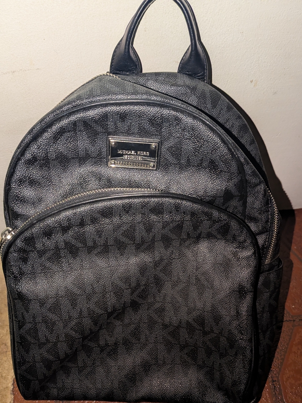 Michael Kors Black Monogram Canvas Backpack with Top Handles
